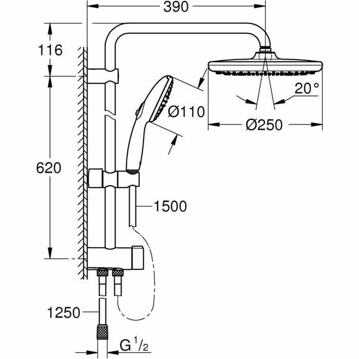 Dušikolonn Grohe Vitalio Start System 250 Must ABS